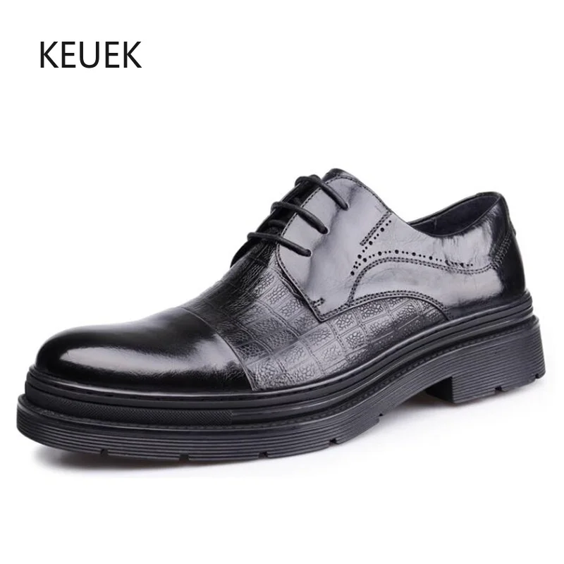 

New Design Party Wedding Casual Dress Shoes Men Genuine Leather Thick Sole Derby Oxfords Male Breathable Moccasins Work Flats 5A