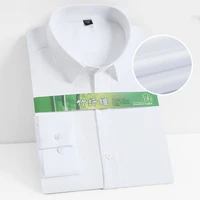 s8xl bamboo fiber mens white shirt long sleeve dress shirts for men slim stretch anti wrinkle fit camisa social formal shirts