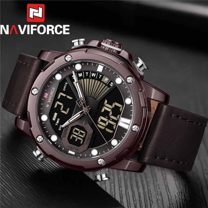 Часы наручные NAVIFORCE Мужские кварцевые цифровые спортивные брендовые Роскошные