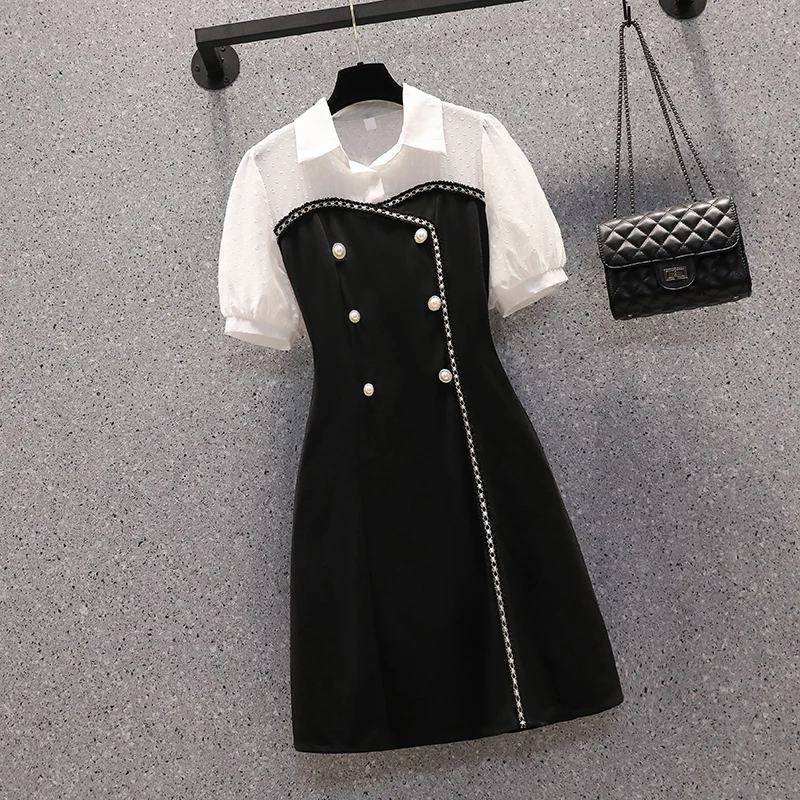 

5XL plus size women elegant vintage Patchwork shirt dress 2022 Summer short sleeve button casual Office A line dresses Robe
