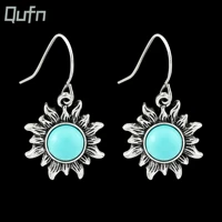 trend vintage natural green moonstone sun shaped dangle earrings women ancient silver drop earrings for party jewelry gifts