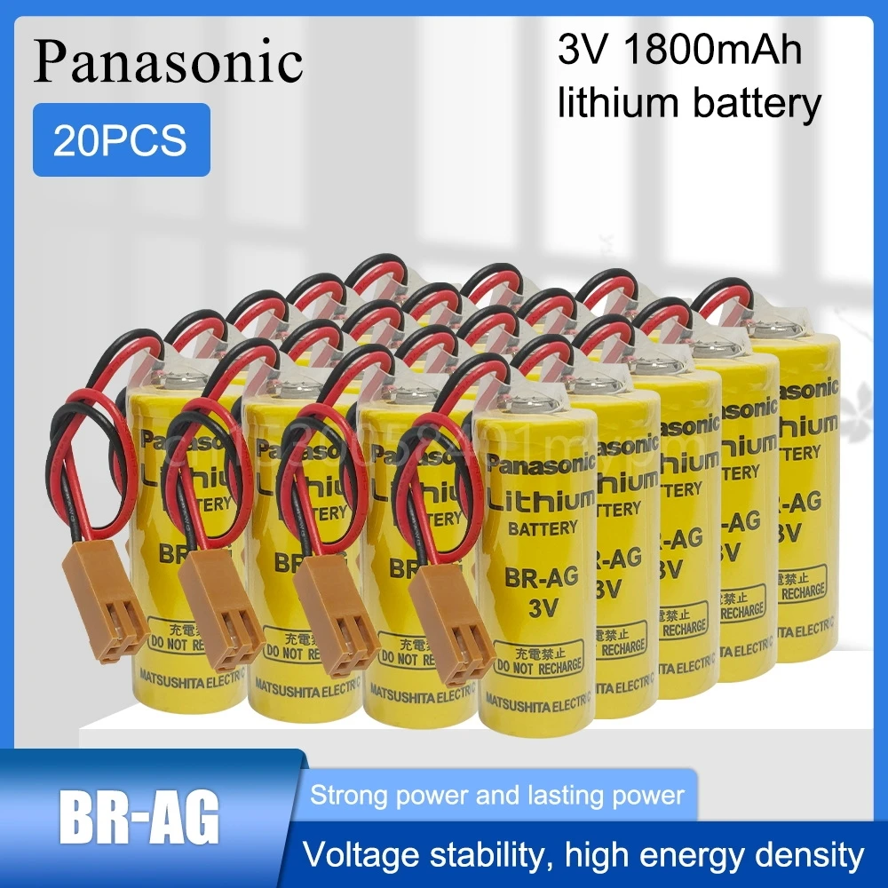 

20PCS Panasonic BR-AG 2200mAh 3V Lithium High Temperature Lithium Battery with Brown Plug for Automotive Electronic Components