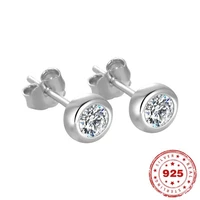 round natural gemstone garnet earring for women solid s925 sterling silver color bizuteria fine silver 925 jewelry stud earring
