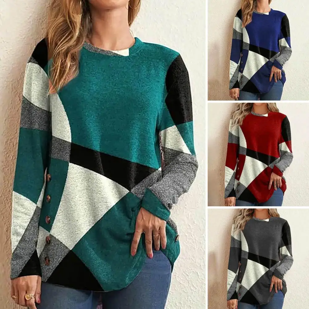 

Fashion Pullover Blouse Elastic T-shirt Top O-Neck Ladies Fashion Color Matching Loose Pullover Tee Shirt Versatile
