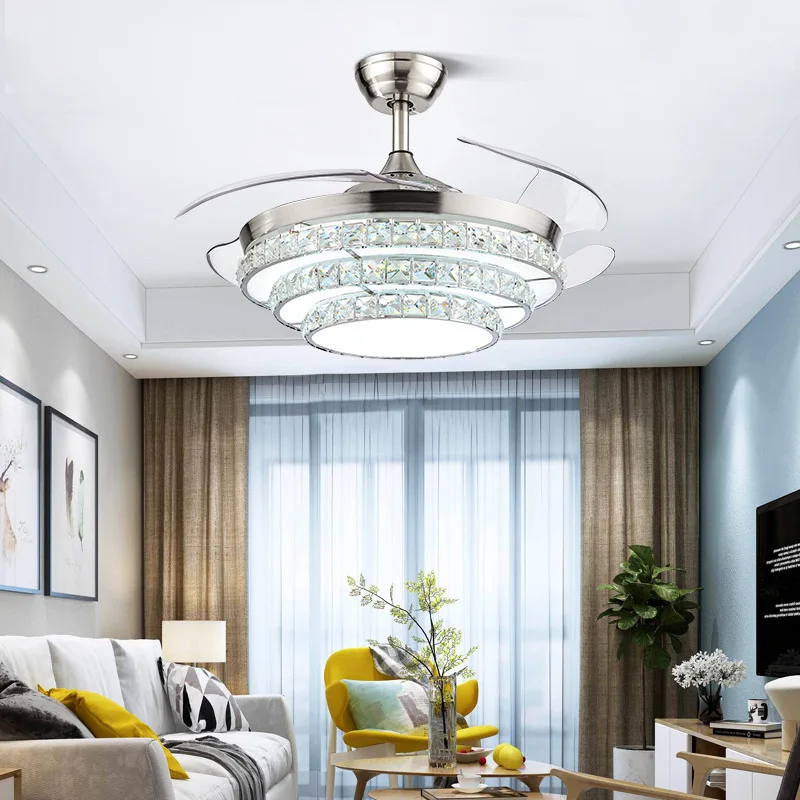 

42"Invisible Ceiling Fan Light Electric Fan Light Living Room Dining Room Bedroom Home Simple Modern LED Golden Fan Chandelier