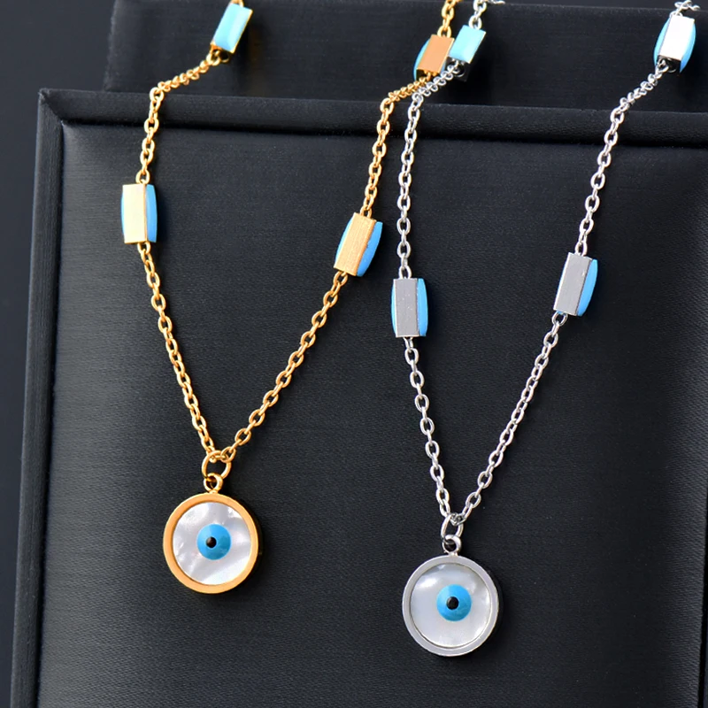 

SINLEERY Trend Blue evil eye Chains With Pendants 316L Stainless Steel Necklace For Women Gold Silver Color Jewelry XL934 SSK