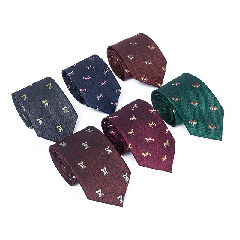 

8CM Classic Animal Polyester Necktie For Men Lion Horse Jacquard Woven Casual Women Shirts Accessories Girl College Wedding Ties