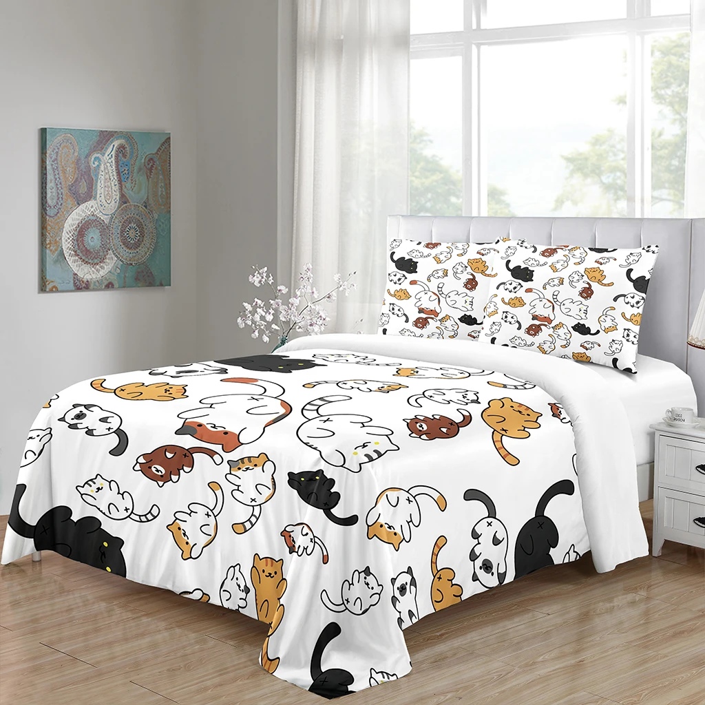 

Cartoon Cute Cat Kids Funny Girl Childern 3PCS Polyester Bedding Sets Single Double Bed Duvet Cover Set and 2pcs Pillow cover