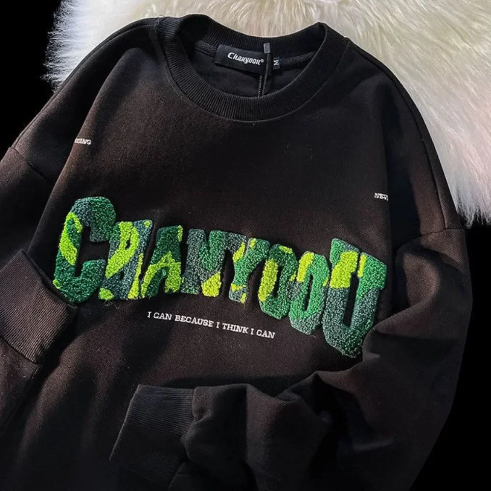 

american creative Letter Flocking Embroidery Sweatshirt Mens Hip Hop Streetwear Oversized Hoodie Tops All-match Couples Harajuku