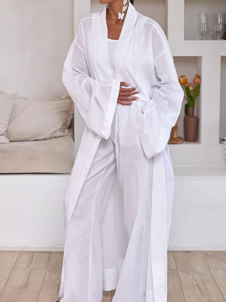 

Комплект одежды для дома Linad женский из 3 предметов, Свободный Белый Топ с длинным рукавом, повседневные брючные костюмы, одежда для сна, осень 2023
