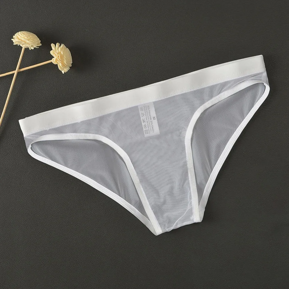 

Men Low Waist Underwear Briefs Sexy Breathable Mesh Thong See Through Lingerie Ultra-thin Erotic Underpants Calzoncillos