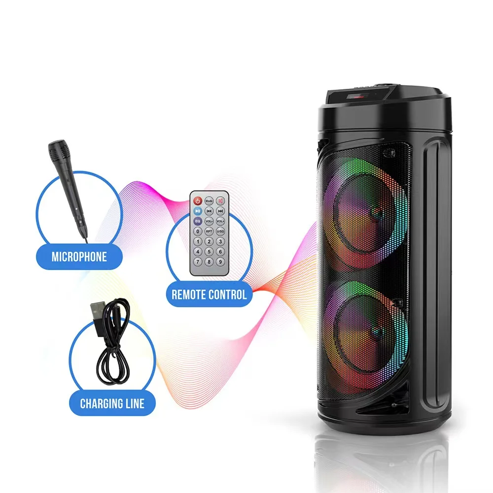 

Dual 6.5-Inch High-Power Portable Bluetooth Speaker Wireless Column Stereo Subwoofer Home Karaoke Party Speaker With Microphone
