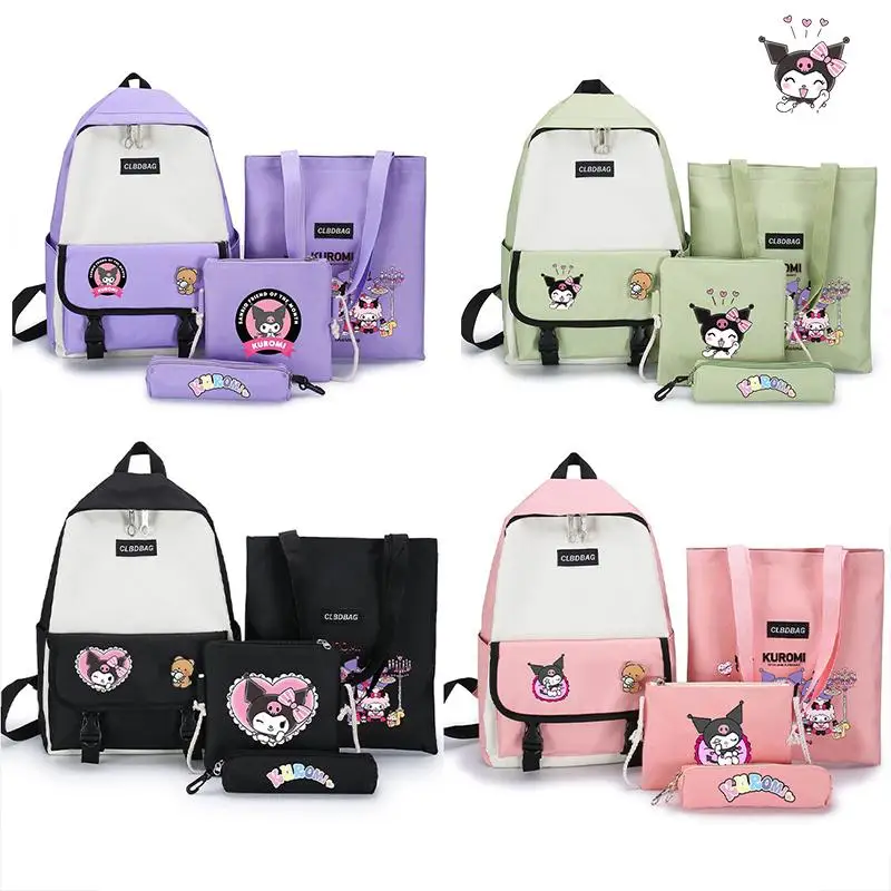 

4 Pcs Kuromi Bags Sanrio Kawaii Anime My Melody Backpack Shoulder Bags Pencil Case Student Campus Bag Casual Gift Fashion Cute