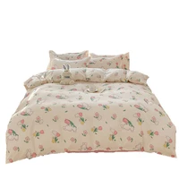 washed cotton bed four piece set summer brushed bedding small fresh student dormitory cute bed sheet duvet cover