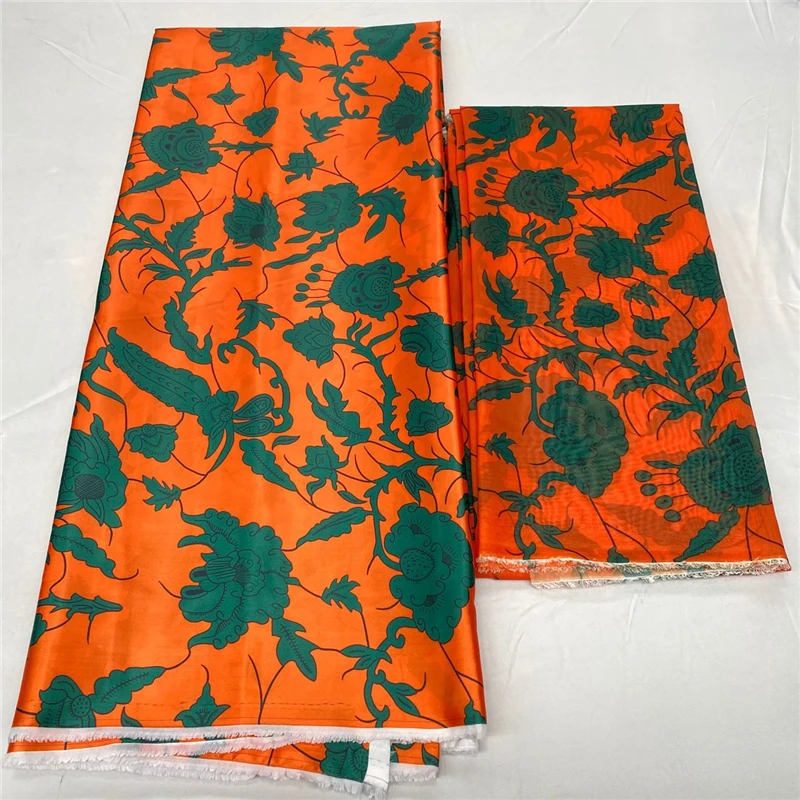 

4yards+2yards ribbon silk fabric match chiffon blouse african print silk satin fabric for women dress