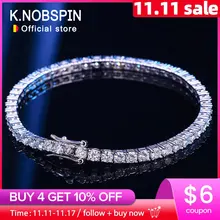 Knobspin 3mm 4mm Moissanite Tennis Bracelet Full Diamond GRA 925 Silver Plated 18k Wedding Party Jewelry Bracelets for Women Man