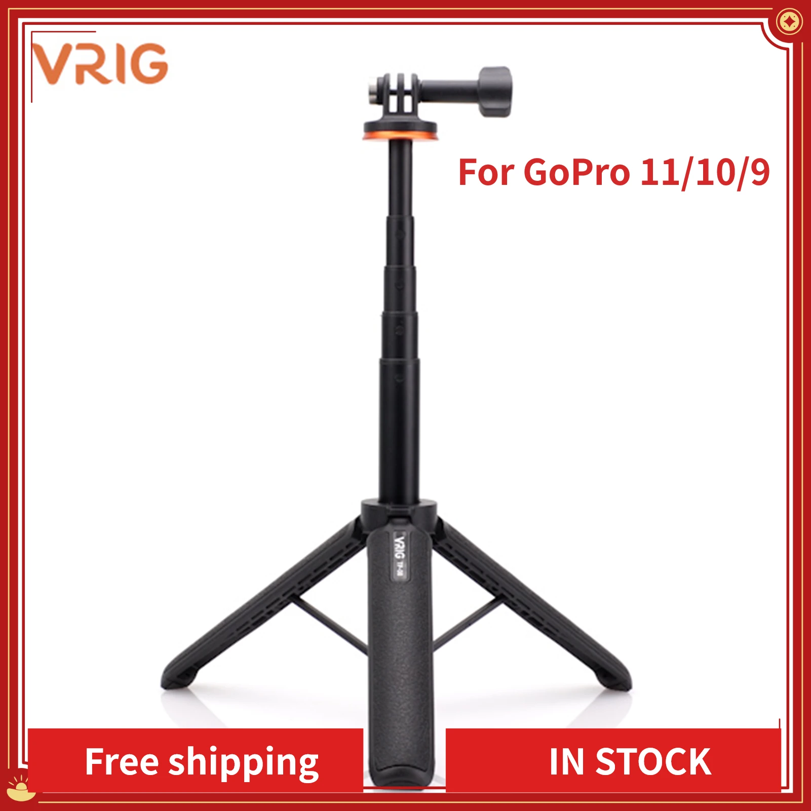 

VRIG TP-08 Sports Camera Selfie Stick Tripod Stand 51cm Aluminum Alloy for GoPro 11/10/9 Vlog Live Streaming Selfie Video Record