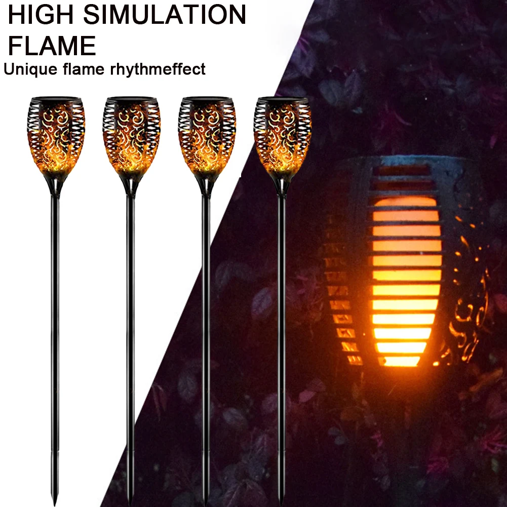 

4Pcs Solar Garden Light With Stake Simulated Flame Openwork Pattern Retro Outdoor Waterproof Courtyards Aisles Decorative Light
