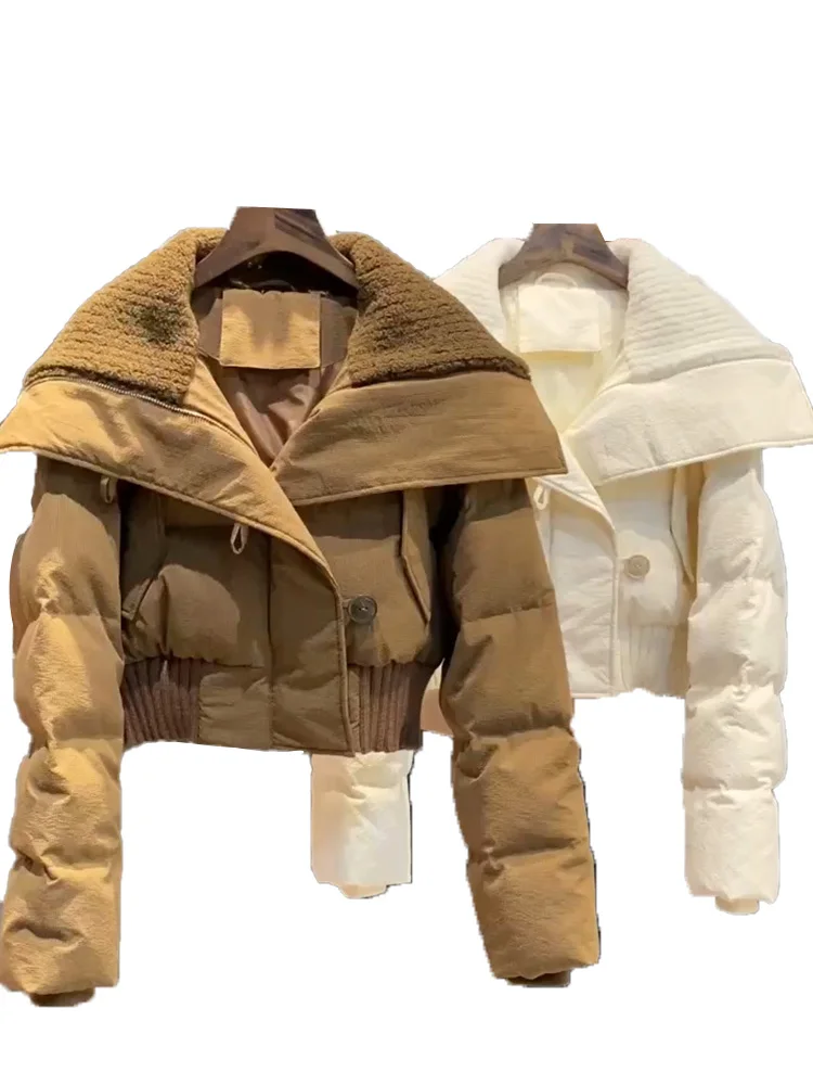 Winter Clothes Women 2022 Autumn and Winter Korean Gentle Woman's Lapel White Duck Down Thermal Cotton-Padded Coat and Jacket
