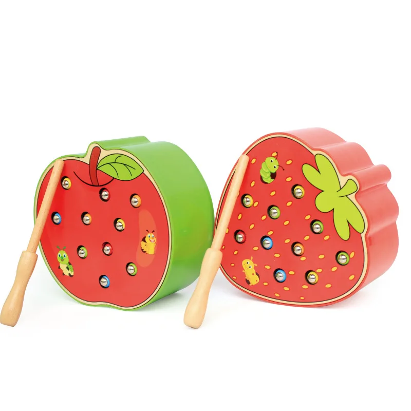 Baby Toys Wooden 3D Puzzle Early Childhood Educational Toys Montessori Magnetic Strawberry Apple Catch Worm Game Color Cognitive