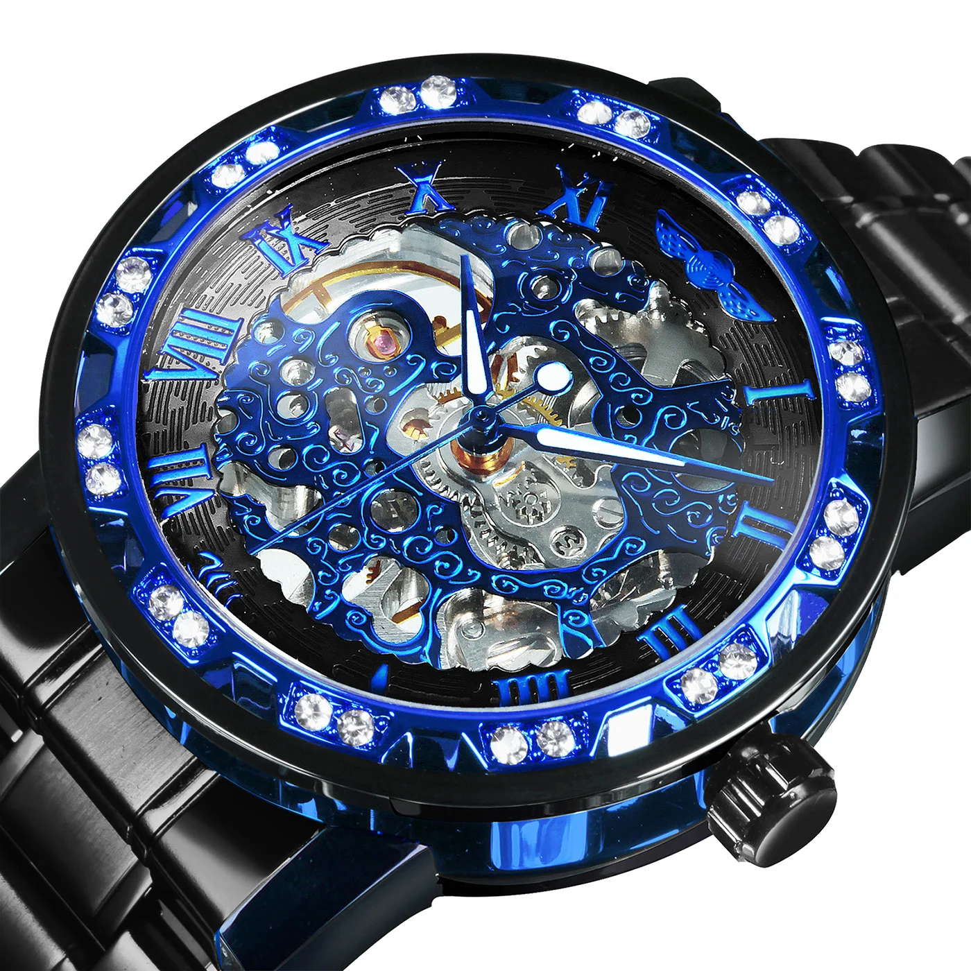 

Transparent Skeleton Watch for Men Mechanical Wristwatches Iced Out Watches Mens 2021 Luxury Stainless Steel Strap Clock