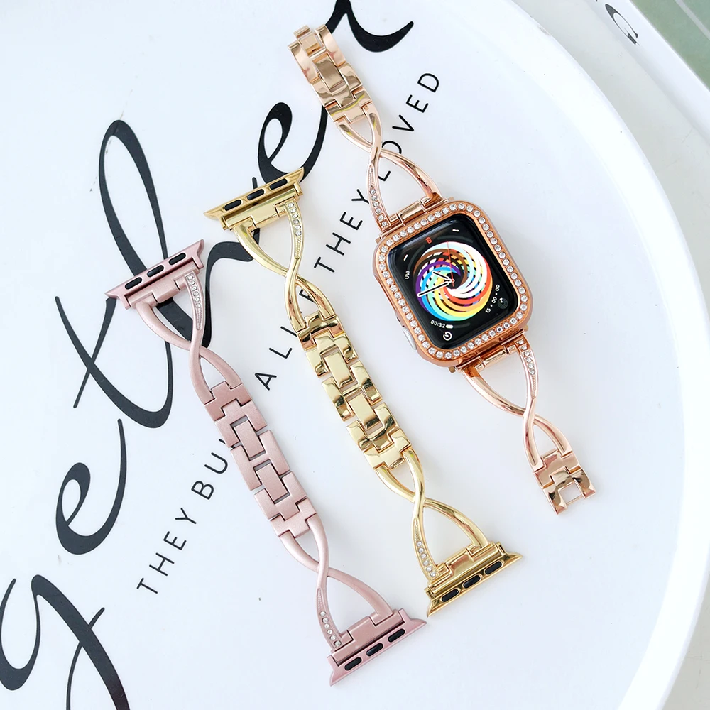 

Lady Diamond strap+Case for Apple Watch band 44mm 40mm iWatch band 41mm 45mm 38mm bracelet correa apple watch Serie 7 SE 6 4 3