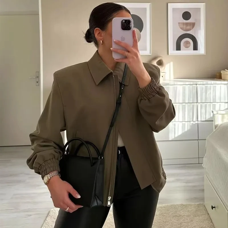 

Женская куртка-бомбер на молнии с карманами Za, повседневная верхняя одежда, 2023