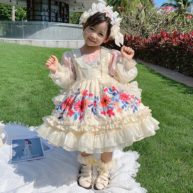 

Spring and Autumn Lolita Dress 2022 New Fashion Children's Lovely Floral Princess Dress Girl Lovely Lotus Birthday Party Dress