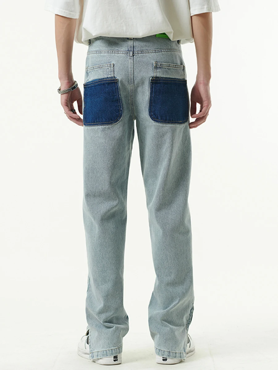 European High Street Butterfly and Snake Embroidered Straight Jeans Men's Ankle Zipper Retro Pocket Loose Denim Trousers Hip Hop