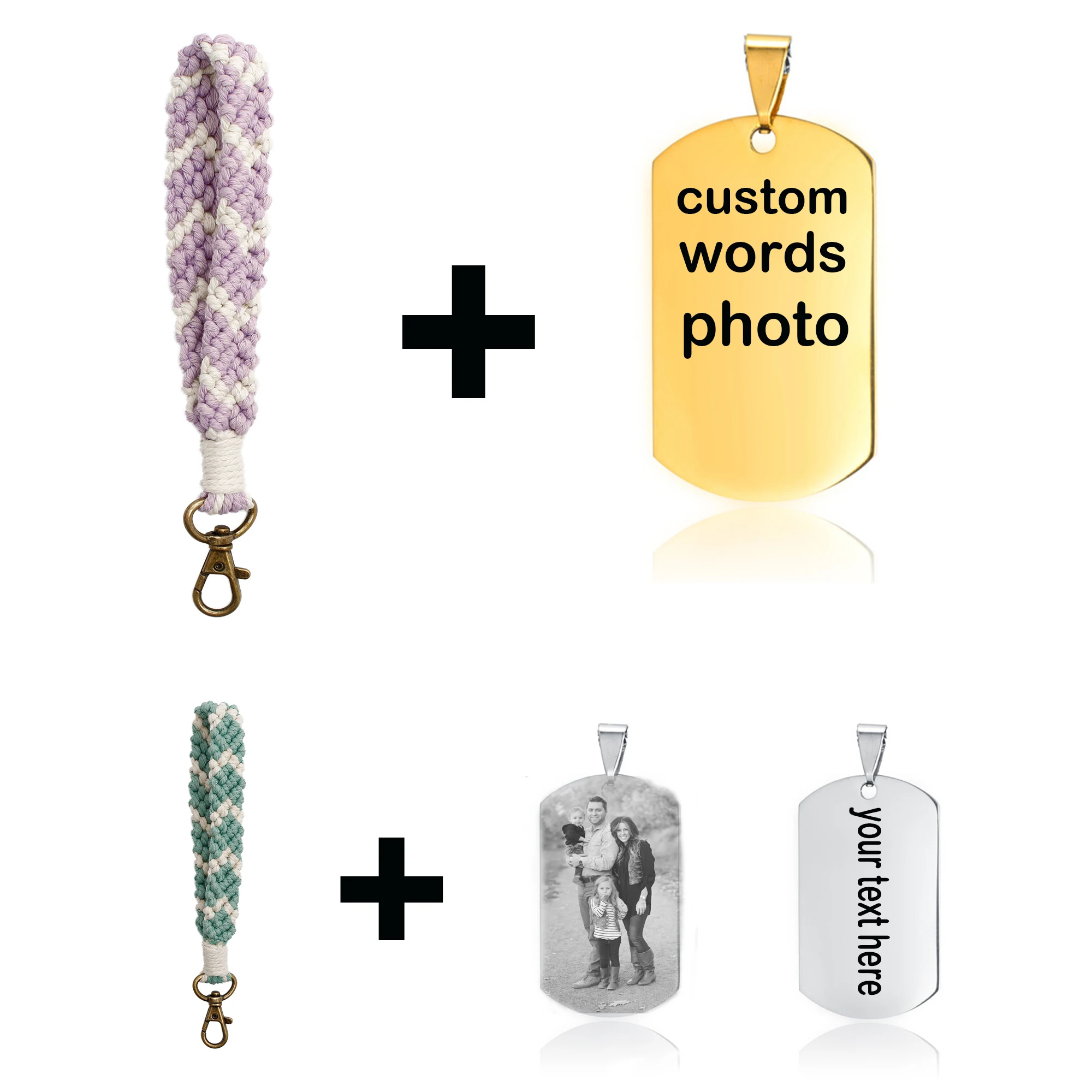 Custom Family Photo Keychain Woven Handmade Keychain Engraved Your text Pandent Personalized Handmade BOHO Cotton Beige Macrame