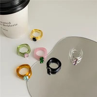 fashion luxury irregular geometric transparent colorful crystal rhinestone zircon round ring for women shiny jewelry accessories