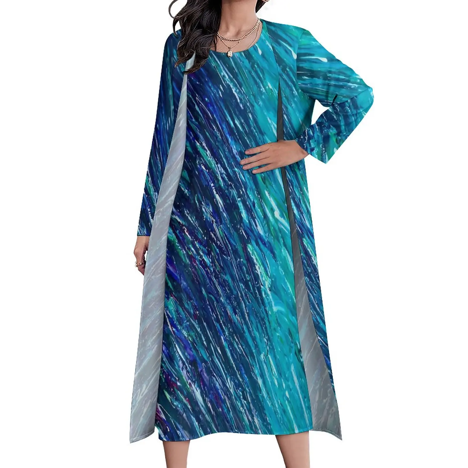 

Ocean Shallow Water Dress Two Piece Abstract Print Korean Fashion Bohemia Long Dresses Women Elegant Maxi Dress Gift Idea