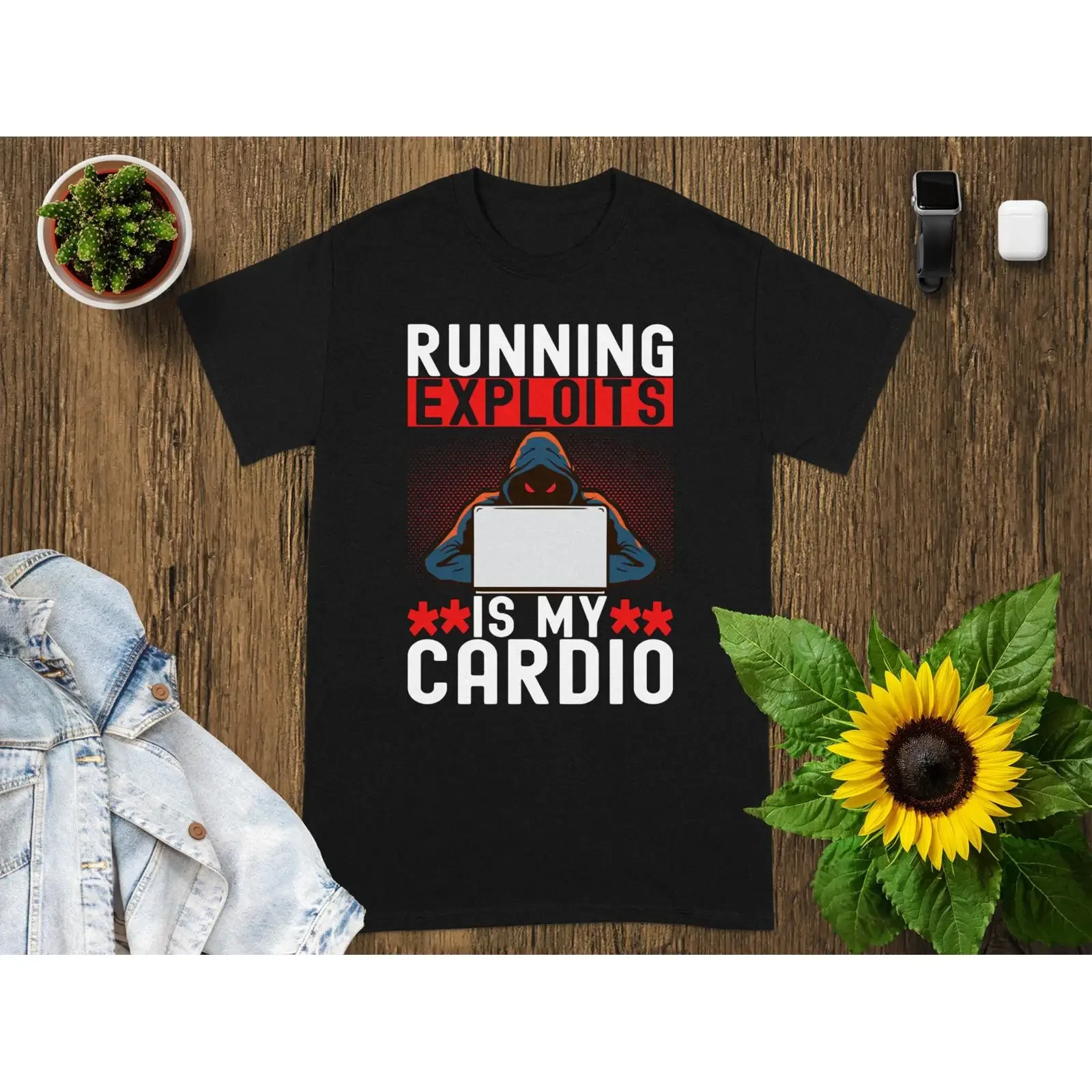 Фото Футболка Running Exploits Cardio T Shirt Ethical Hacking Funny Coder в винтажном стиле, с эффектом потертости, эластичная, с графическим принтом, удобная, для уличной моды, дышащая №1