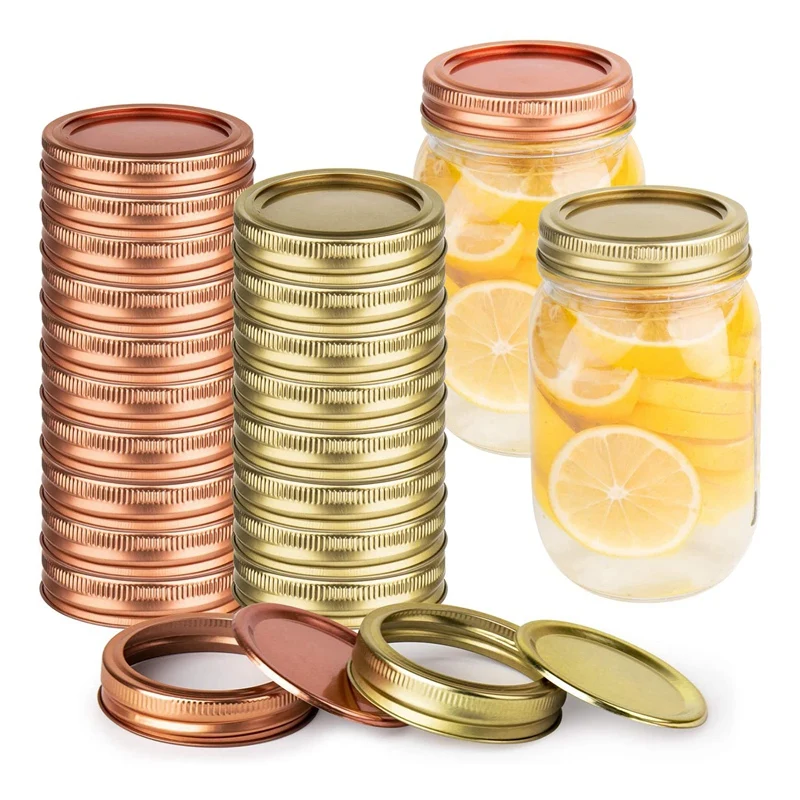 

LUDA 24 Sets Regular 70Mm Mouthcanning Lids And Bands,Mason Jar Lids,Reusable And Leak Proof (Golden/Rose Golden)