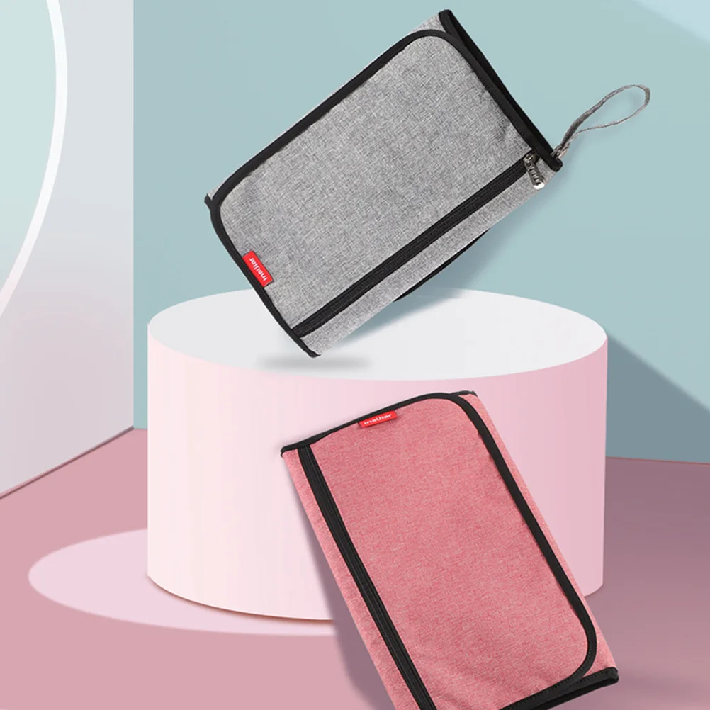 

1pc Baby Diaper Mat Foldable Nappies Changing Pad Portable Waterproof Diaper Change Mat Storage Bag (Grey)