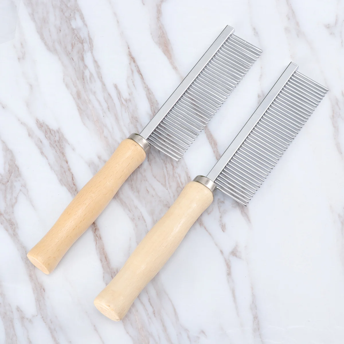 

2pcs Pet Wood Handle Comb Pet Cleaning Comb Stainless Steel Pin Comb for Dog Puppy