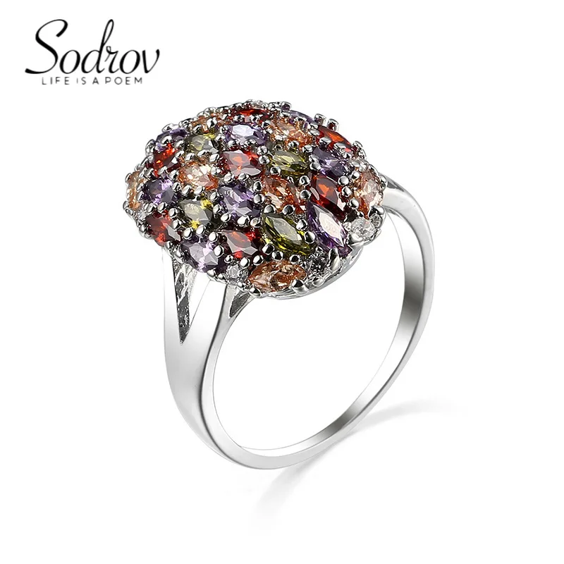 

SODROV Luxury Jewelry Colorful Zircon Rings for Women Wedding Engagement Womens Rings