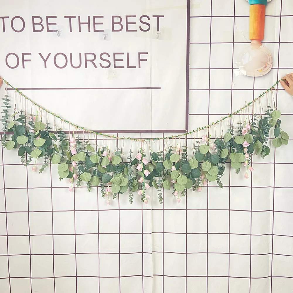 

Study Decoration Plant 1.7M Eucalyptus Leaf Rattan Party Home Wall Hanging Backdrop Event Setting Display Fake Flower Vine