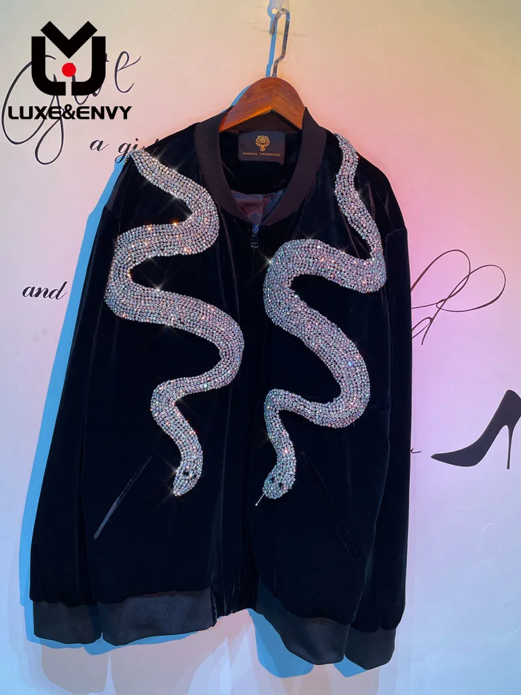 

Роскошный & ENVY бейсбольный топ в стиле Heavy Industry с двойными бриллиантами, модный брендовый бейсбольный топ на молнии из шелка и золотого бархата со змеиным узором, осень 2023