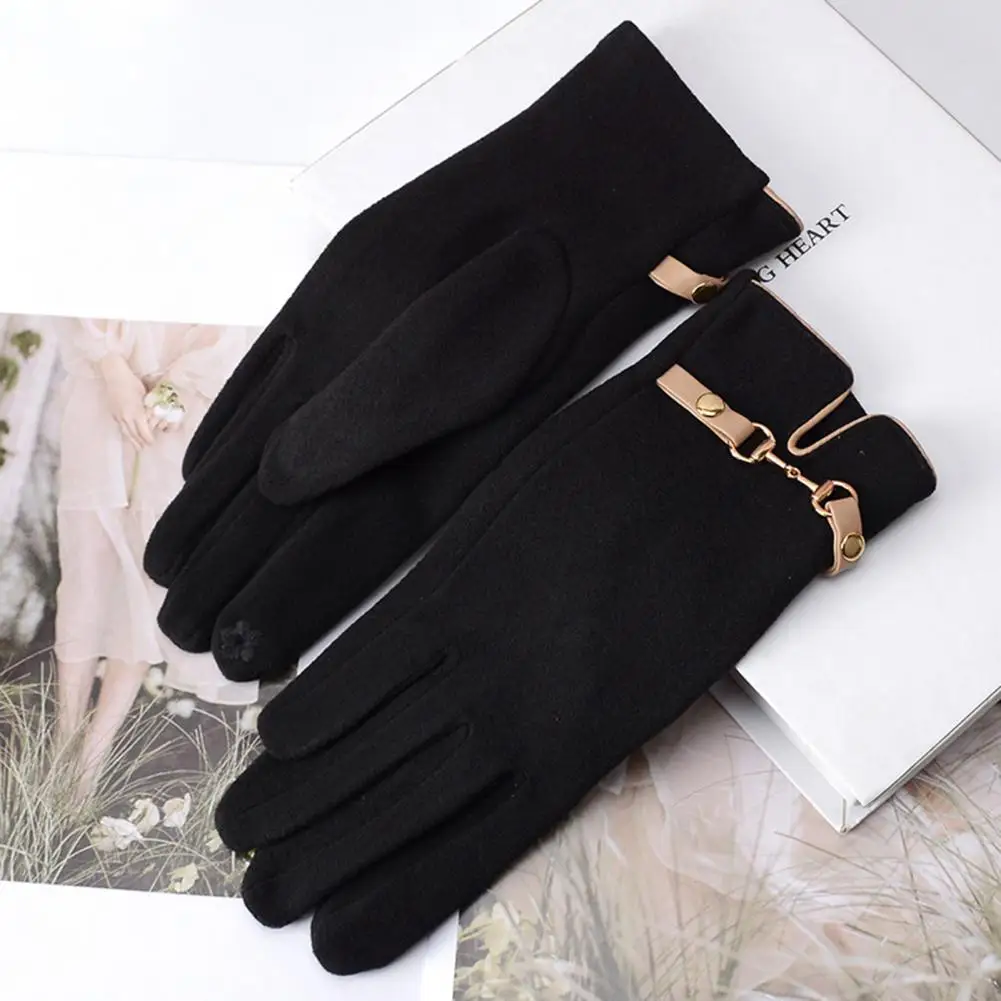 

1 Pair Trendy Outdoor Gloves Anti-slip Women Gloves Korean Style Winter Fleece Lining Touch Screen Cycling Gloves Coldproof
