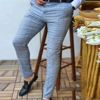 2022 new mens clothing mid waist%c2%a0deep crotch%c2%a0straight casual trousers vintage classic plaid print men office pants%c2%a0workwear%c2%a0