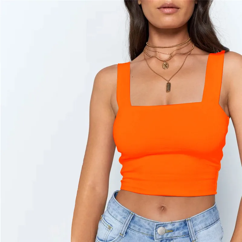 

Top corto de verano sin mangas с cuello cuadrado para mujer, camiseta informal con hombros y espalda descuta, camisa sexy,