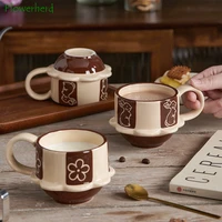cartoon porcelain coffee cup cute flower rabbit tea cup with handle breakfast milk cups high value ceramic mugs coffee cups