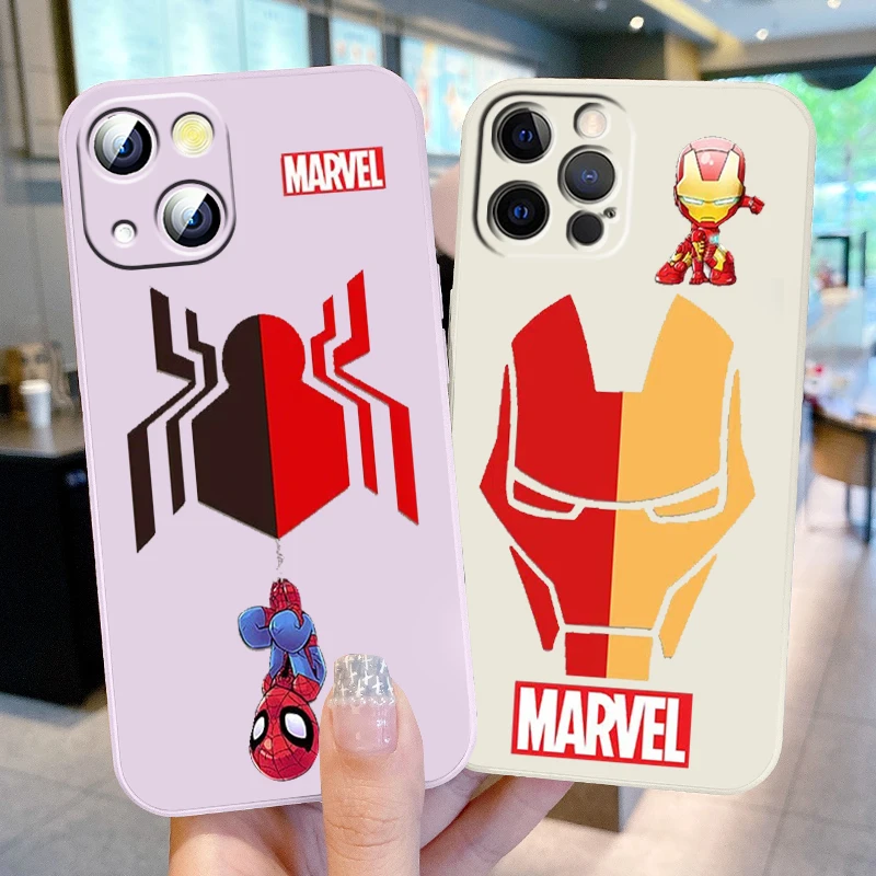 

Marvel Spiderman Iron Man Phone Case For Apple iPhone 14 13 12 Mini 11 XS Pro Max X XR 8 7 Plus SE 2020 Liquid Rope TPU Cover