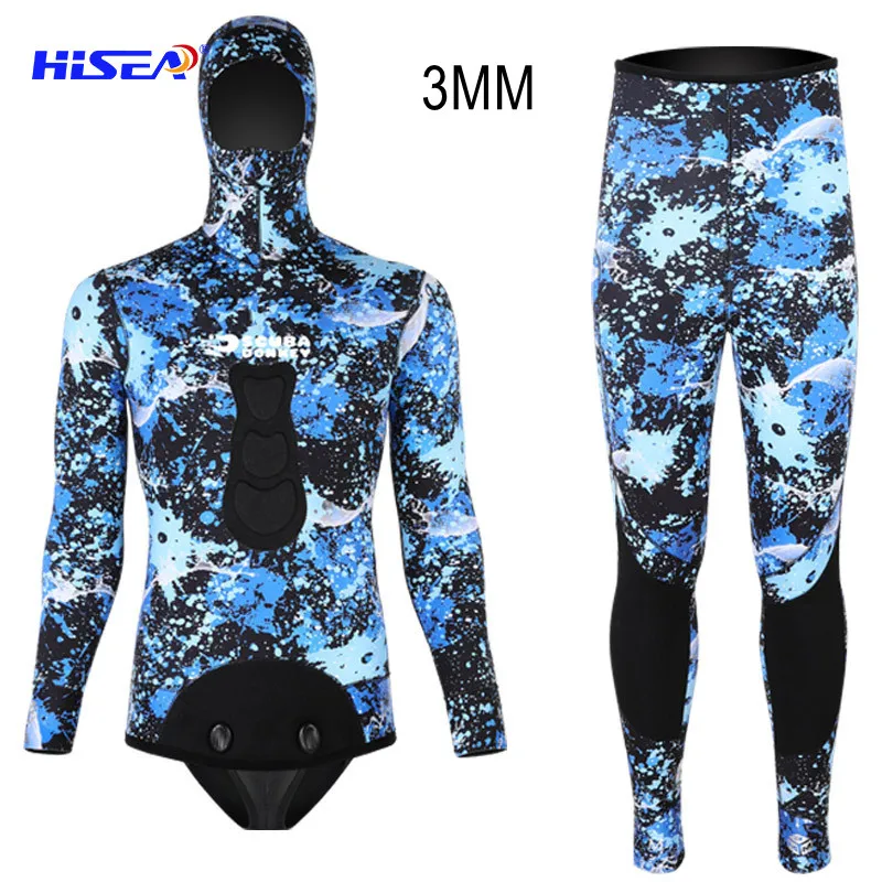 3MM Neoprene Camouflage 2 Pieces Long Sleeve Snorkeling WetSuit Hooded For Men Scuba Keep Warm Spearfishing Hunting Diving Suit