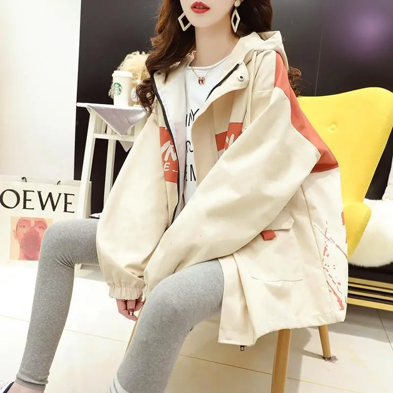 

Women 2023 New Student Tooling Trend Fashion Fried Street Jackets Loose Casual Hooded Short Jacket Female Spring Fall Thin Coats