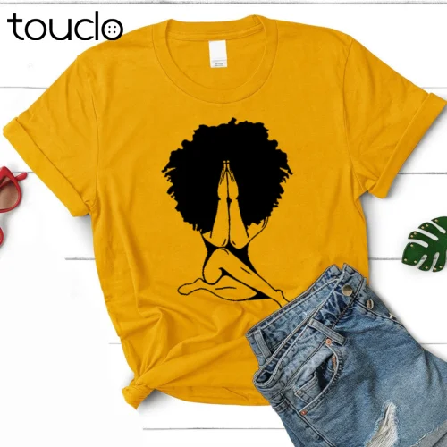 

New Afro Woman Praying Africa Pride Black Women Melanin Gift T-Shirt Unisex S-5Xl Xs-5Xl Custom Gift Creative Funny Tee