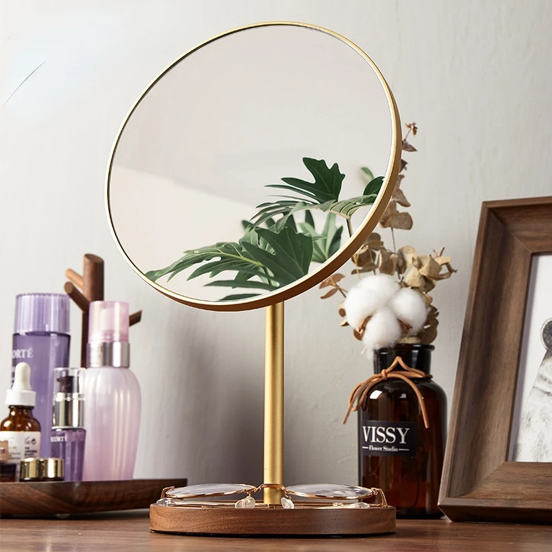 

Деревянное Зеркало для туалетного столика, настольное зеркало для макияжа, портативный деревянный органайзер для хранения красоты, круглы...