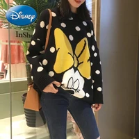 disney mickey mouse polka dot mid length sweater women loose thick autumn and winter korean pullover sweater