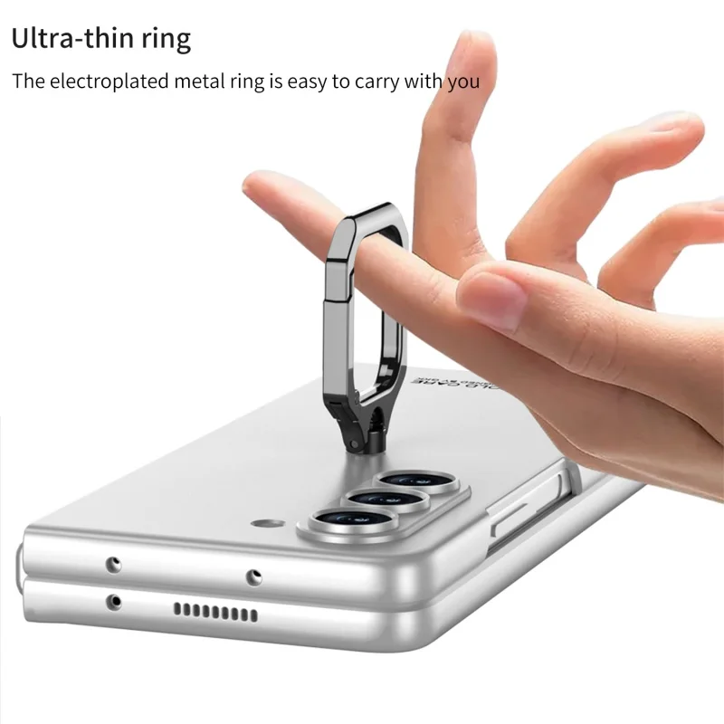 Фото Металлическое кольцо 2 в 1 Чехлы для Samsung Galaxy Z Fold 5, Ультратонкий чехол из поликарбоната, с закаленной пленкой для переднего экрана, LBE №5